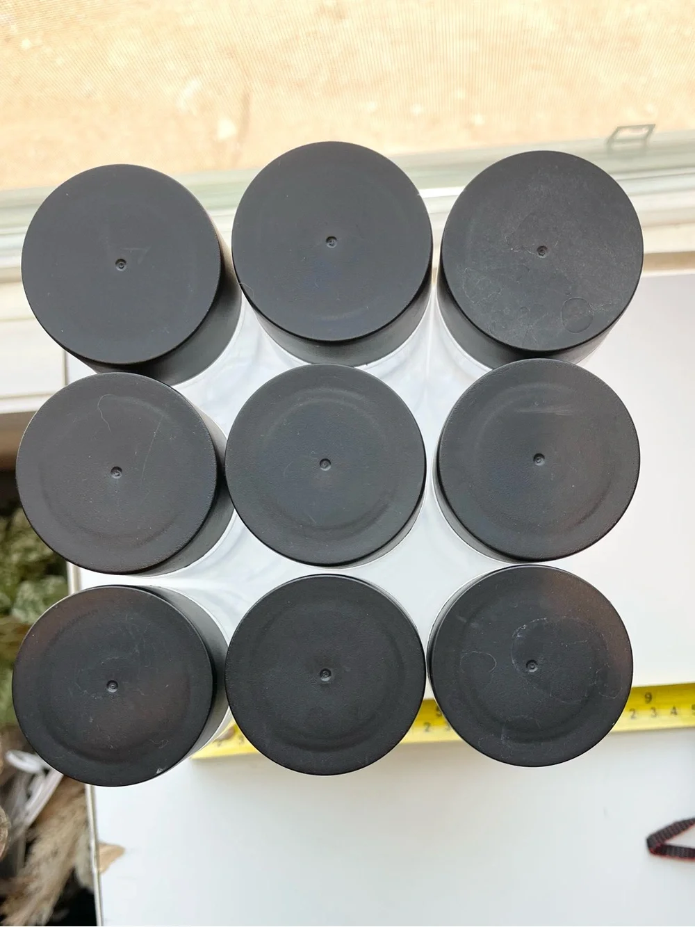 Clear Plastic Storage Jars with Black Lids - Set of 9